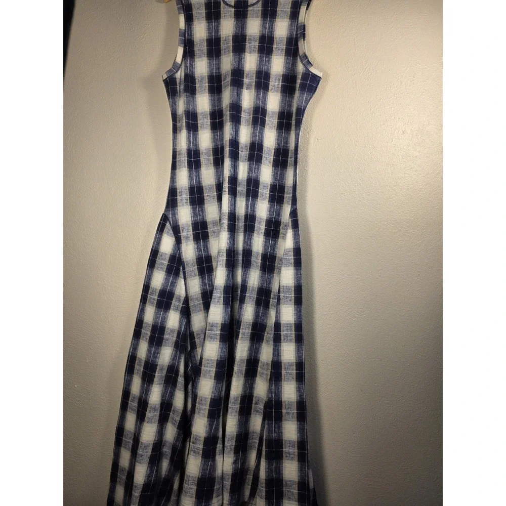Polo Ralph Lauren Blue Buffalo Plaid Cotton Henley Midi Dress Womens Size XL